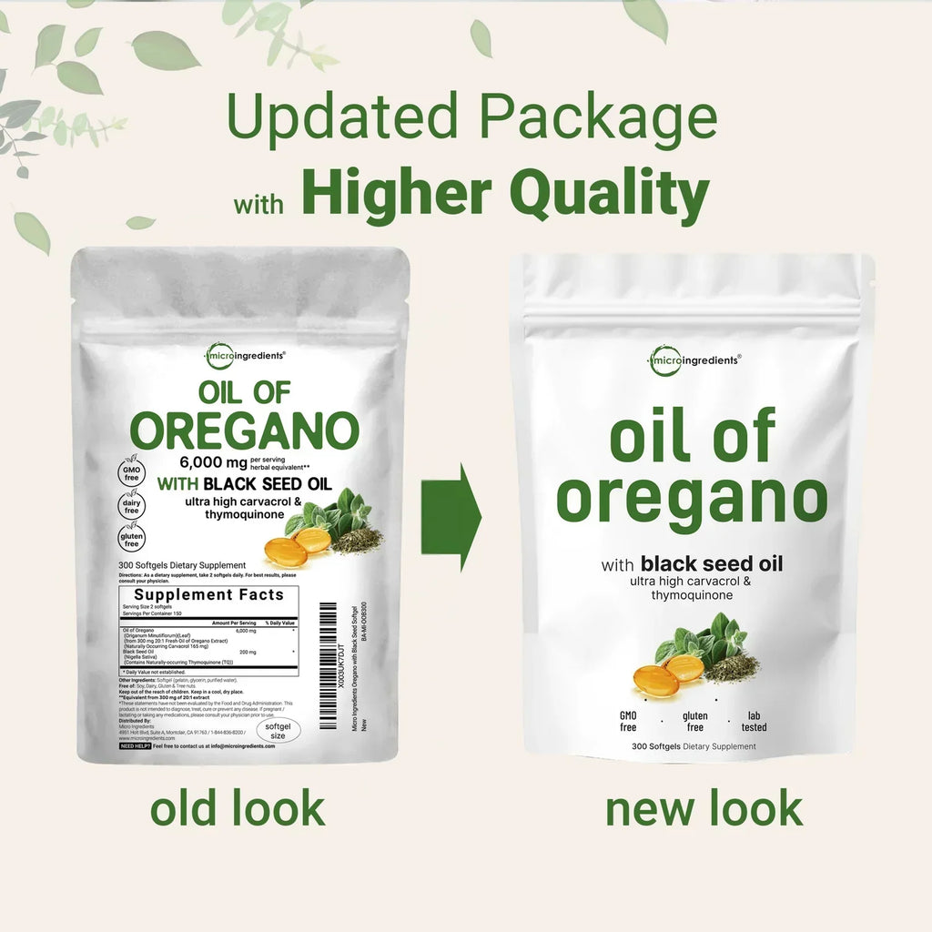 Oregano Oil with Black Seed Oil  Powerful Immune Support| Non-GMO, 3rd-Party Tested