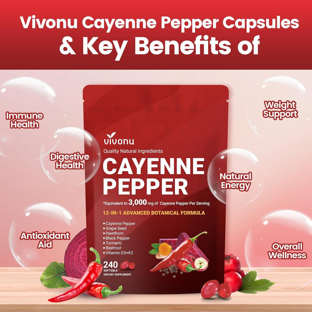 Cayenne Pepper Heart & Vessel Support – Full Spectrum Formula with Vitamins & Botanicals (240ct)
